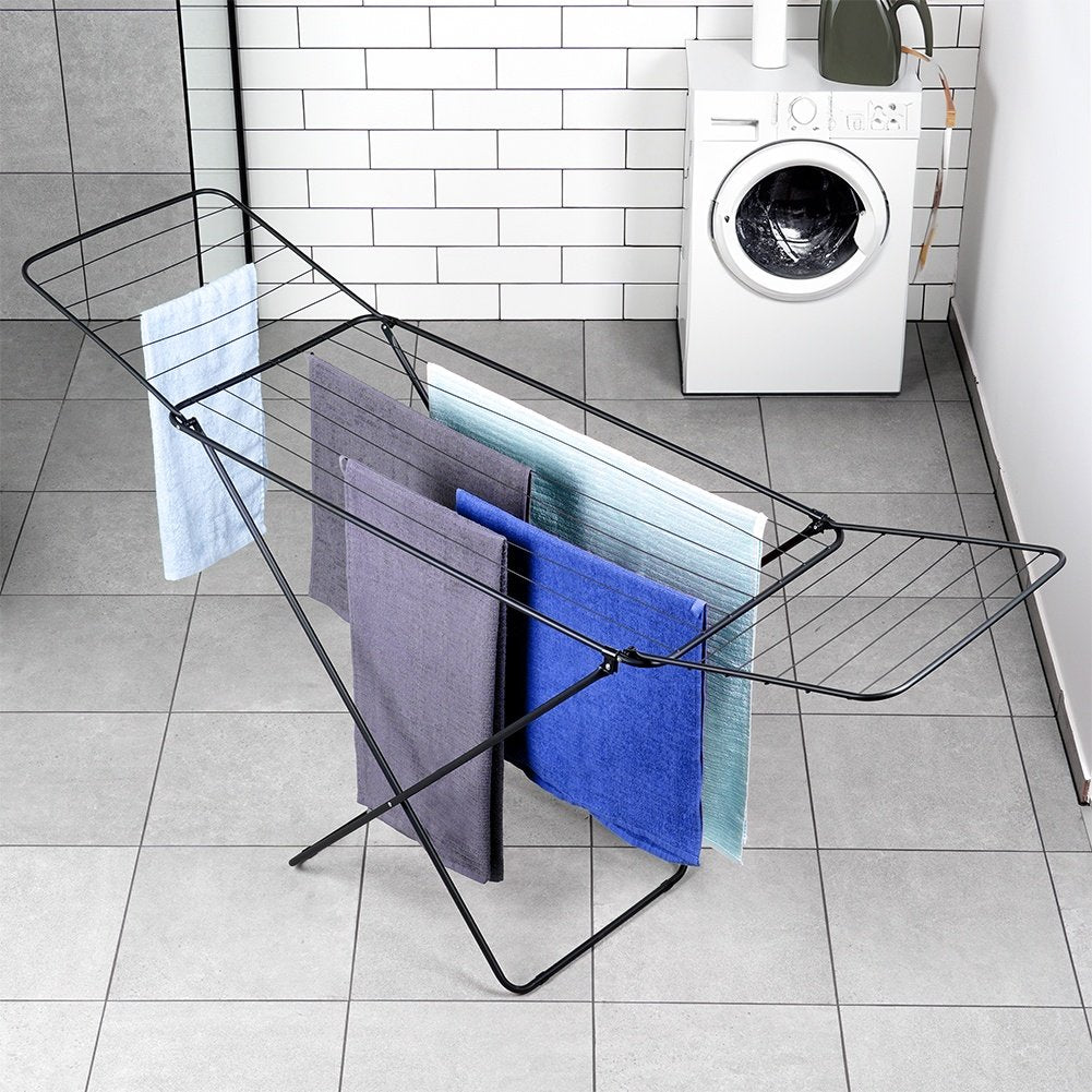 Extendable black metal indoor/outdoor drying rack