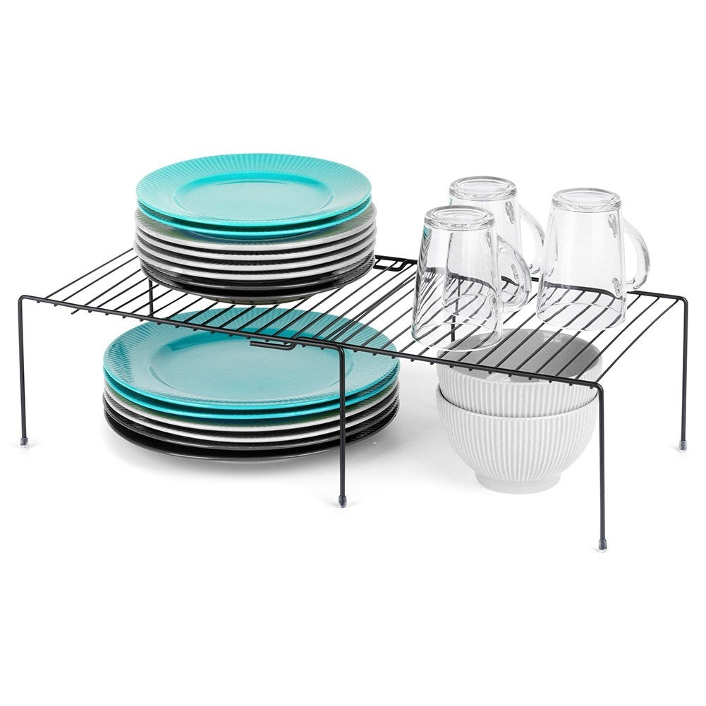 Extendable black metal kitchen shelf with adjustable length