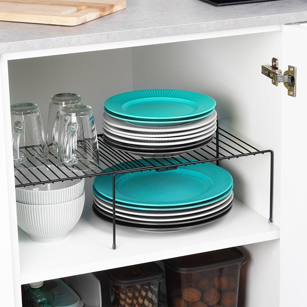 Extendable black metal kitchen shelf with adjustable length