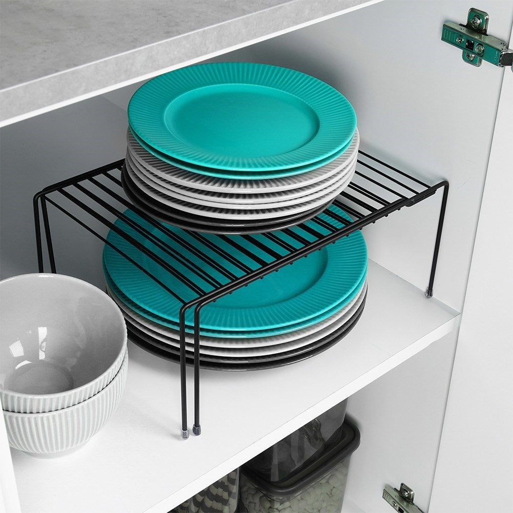Extendable black metal kitchen shelf with adjustable length