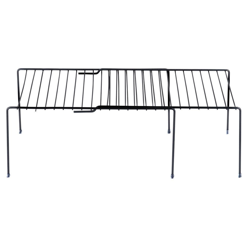 Extendable black metal kitchen shelf with adjustable length