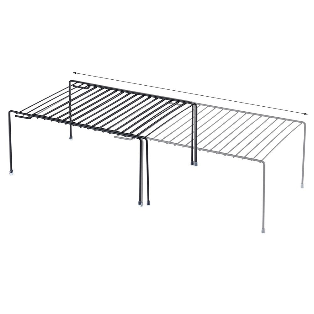Extendable black metal kitchen shelf with adjustable length