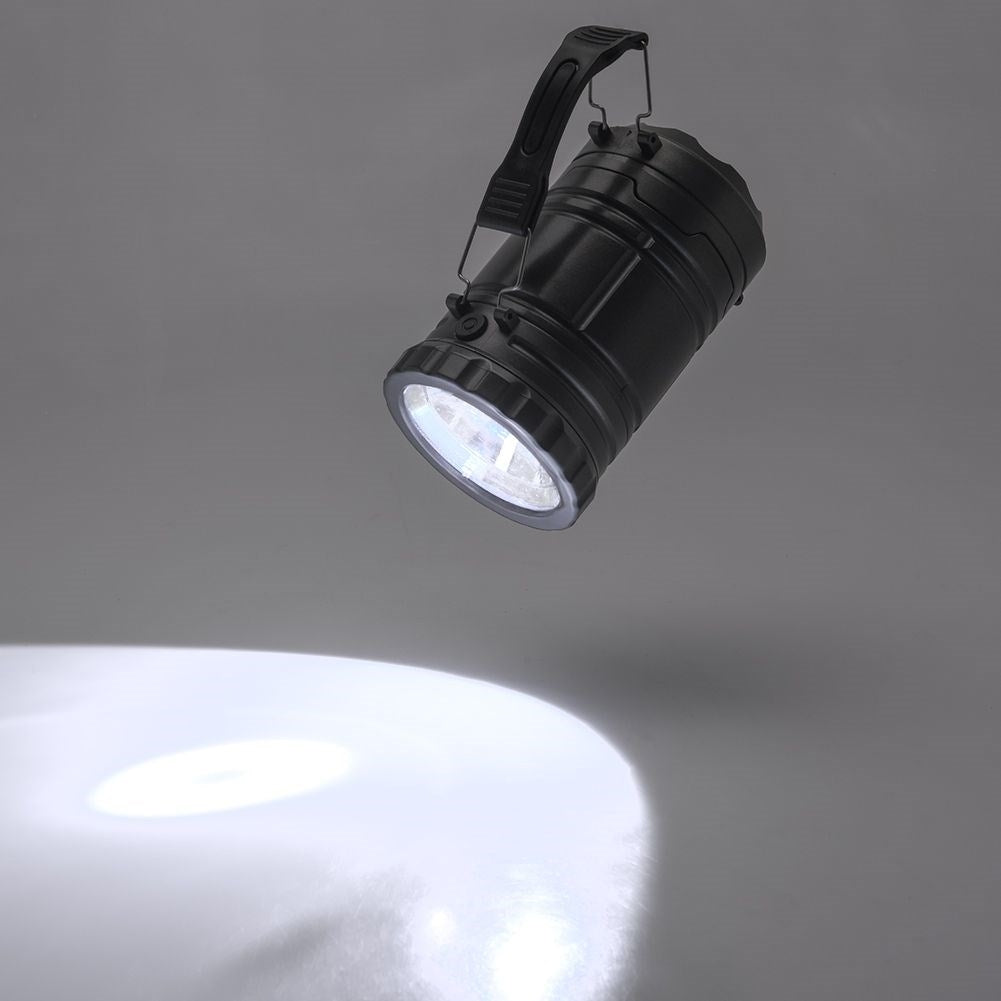 Extendable camping lamp with flashlight and flame candle