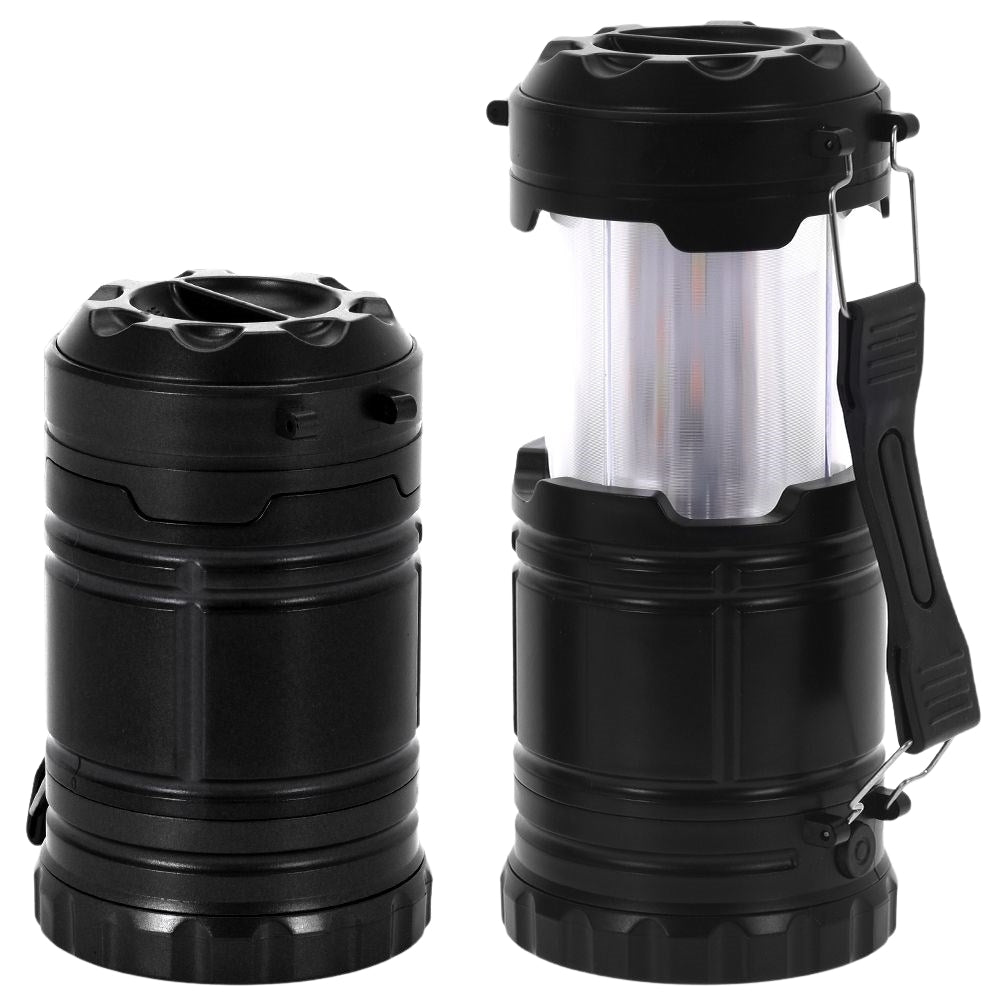 Extendable camping lamp with flashlight and flame candle