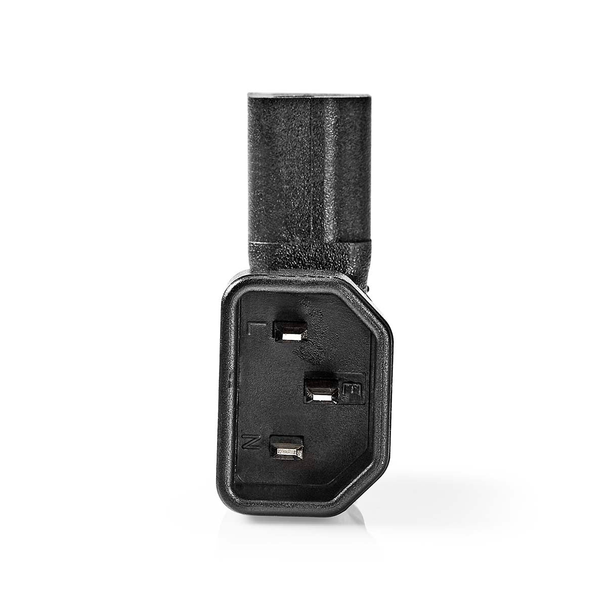 Extension Plug | IEC-320-C13 | IEC-320-C14 | Angled left | Nickel Plated | PVC | Black | Envelope | 1 pc.