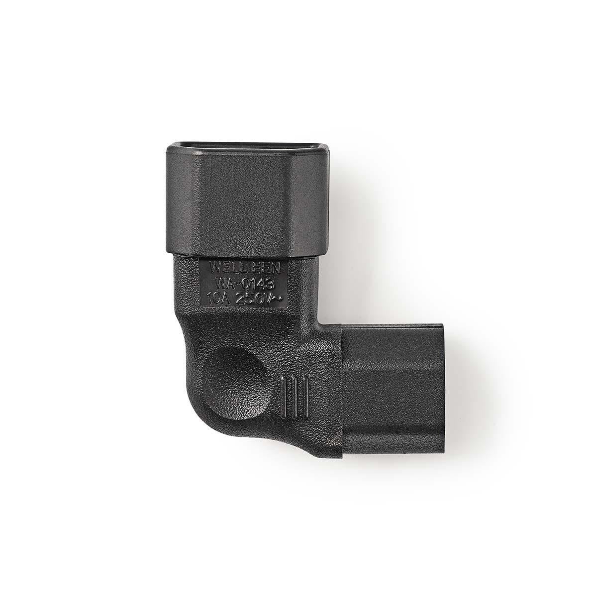 Extension Plug | IEC-320-C13 | IEC-320-C14 | Angled left | Nickel Plated | PVC | Black | Envelope | 1 pc.