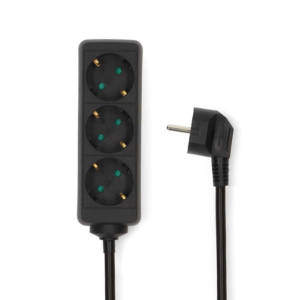Extension Socket | Type F (CEE 7/7) | 3-Way | 1.50 m | 3680 W | 16 A | Kind of grounding: Side Contacts | 230 V AC 50/60 Hz | Socket angle: 45 ° | H05VV-F 3G1.5mm² | Black