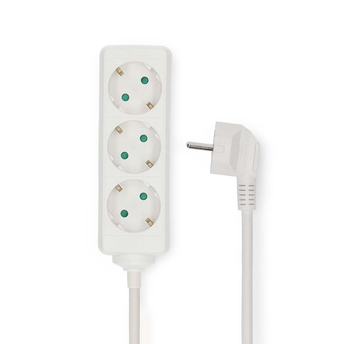 Extension Socket | Type F (CEE 7/7) | 3-Way | 5.00 m | 3680 W | 16 A | Kind of grounding: Side Contacts | 230 V AC 50/60 Hz | Socket angle: 45 ° | H05VV-F 3G1.5mm² | White