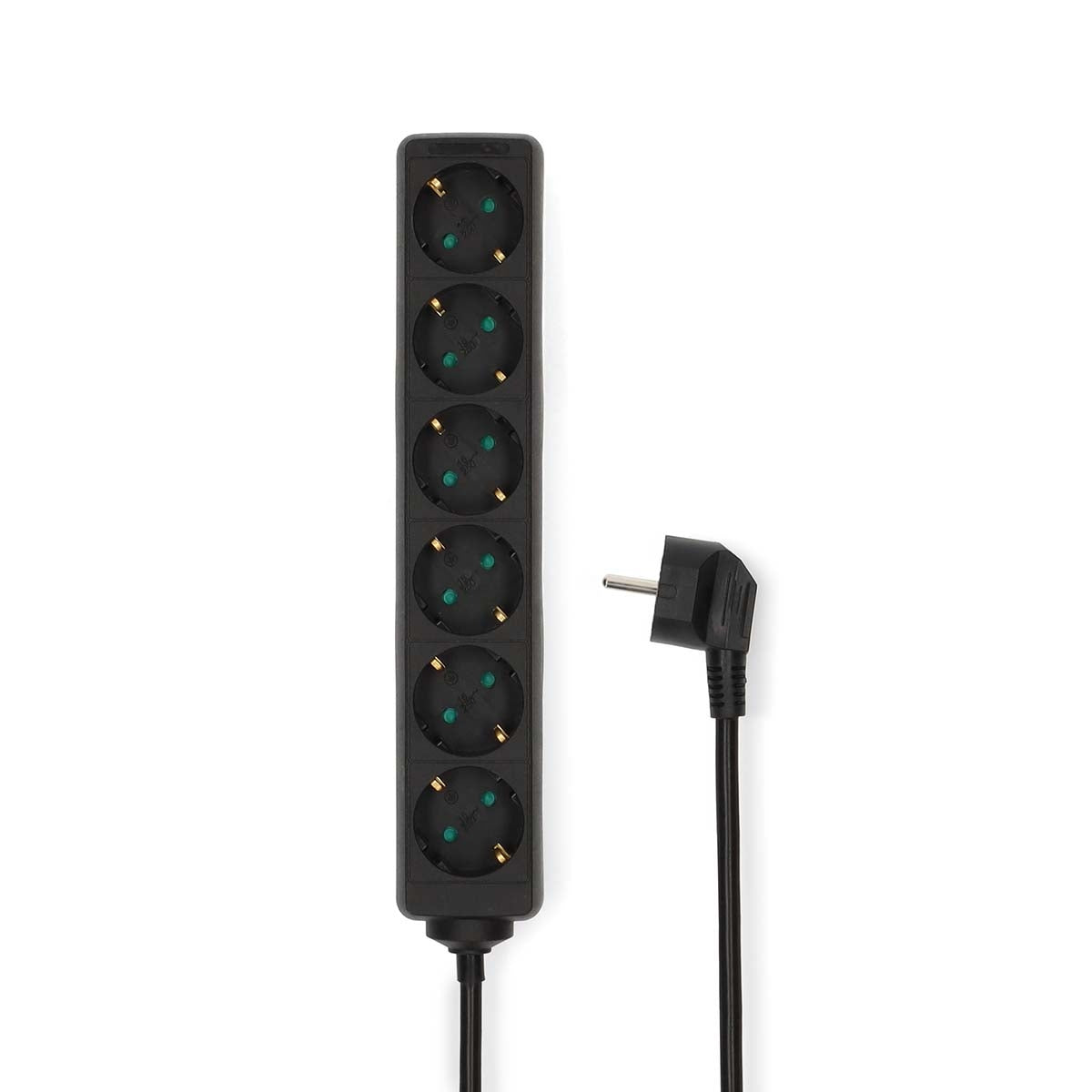 Extension Socket | Type F (CEE 7/7) | 6-Way | 1.50 m | 3680 W | 16 A | Kind of grounding: Side Contacts | 230 V AC 50/60 Hz | Socket angle: 45 ° | H05VV-F 3G1.5mm² | Black