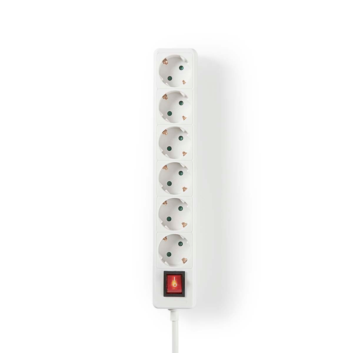 Extension Socket | Type F (CEE 7/7) | 6-Way | 1.50 m | 3680 W | 16 A | Kind of grounding: Side Contacts | 230 V AC 50/60 Hz | Socket angle: 45 ° | H05VV-F 3G1.5mm² | On/Off switch | White