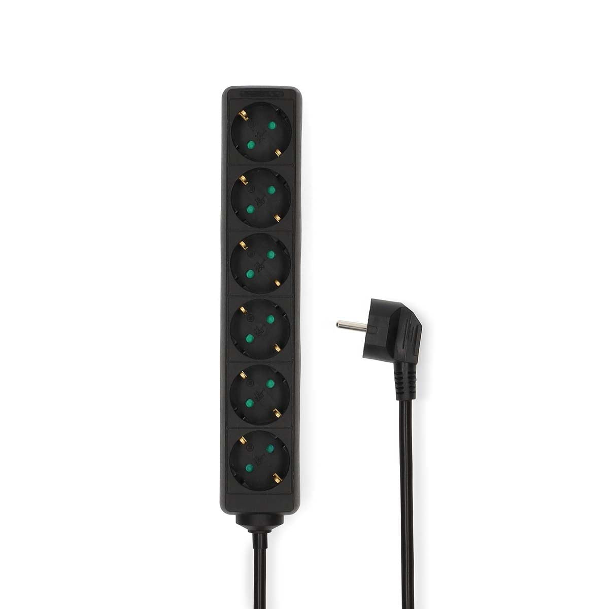 Extension Socket | Type F (CEE 7/7) | 6-Way | 3.00 m | 3680 W | 16 A | Kind of grounding: Side Contacts | 230 V AC 50/60 Hz | Socket angle: 45 ° | H05VV-F 3G1.5mm² | Black