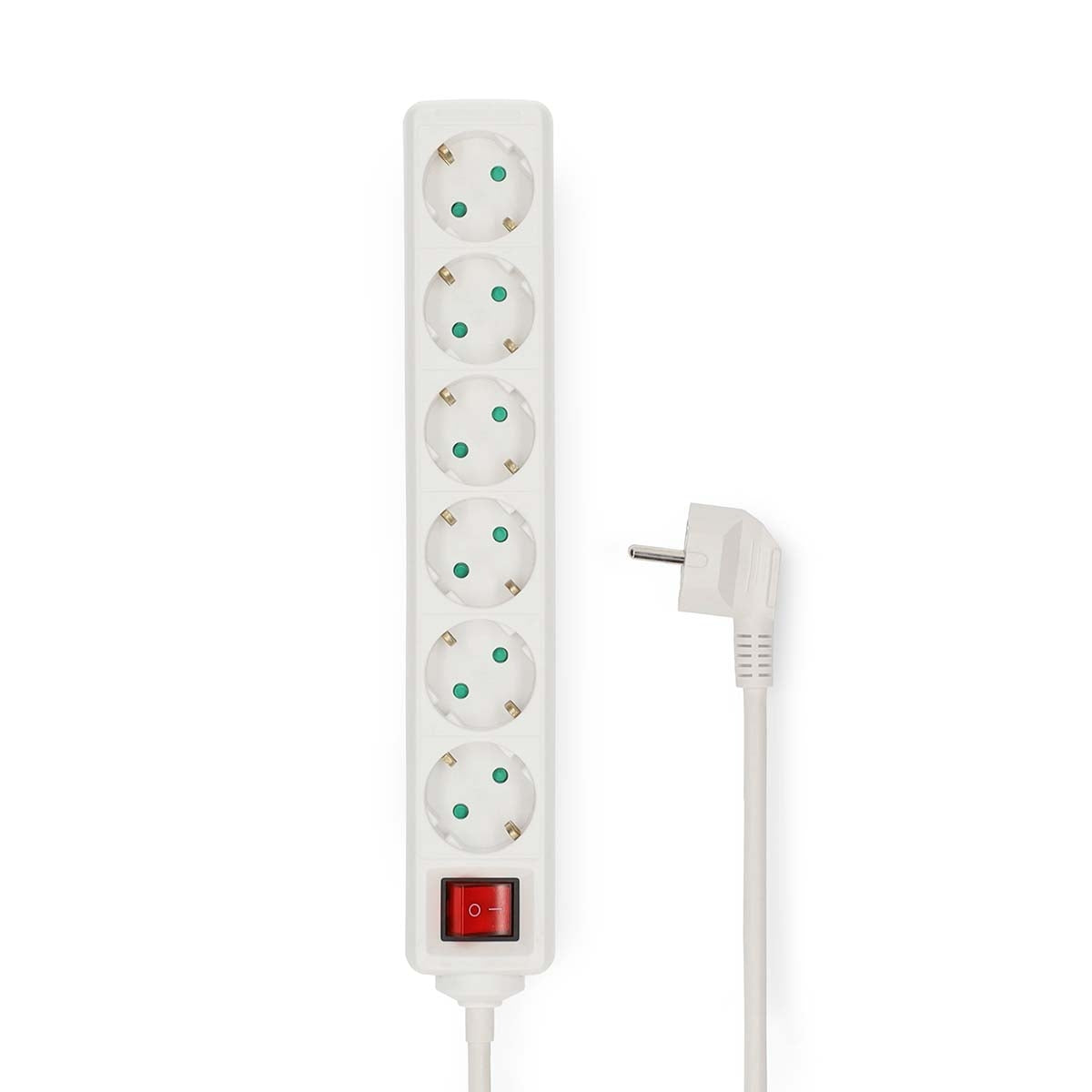 Extension Socket | Type F (CEE 7/7) | 6-Way | 3.00 m | 3680 W | 16 A | Kind of grounding: Side Contacts | 230 V AC 50/60 Hz | Socket angle: 45 ° | H05VV-F 3G1.5mm² | On/Off switch | White