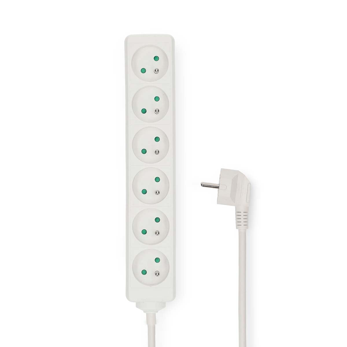 Extension Socket | Type F (CEE 7/7) | 6-Way | 3.00 m | 3680 W | 16 A | Kind of grounding: Side Contacts | 230 V AC 50/60 Hz | Socket angle: 45 ° | H05VV-F 3G1.5mm² | White
