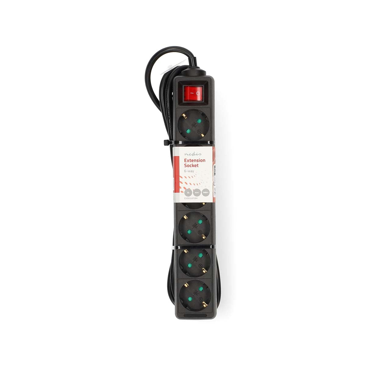 Extension Socket | Type F (CEE 7/7) | 6-Way | 5.00 m | 3680 W | 16 A | Kind of grounding: Side Contacts | 230 V AC 50/60 Hz | Socket angle: 45 ° | H05VV-F 3G1.5mm² | On/Off switch | Black