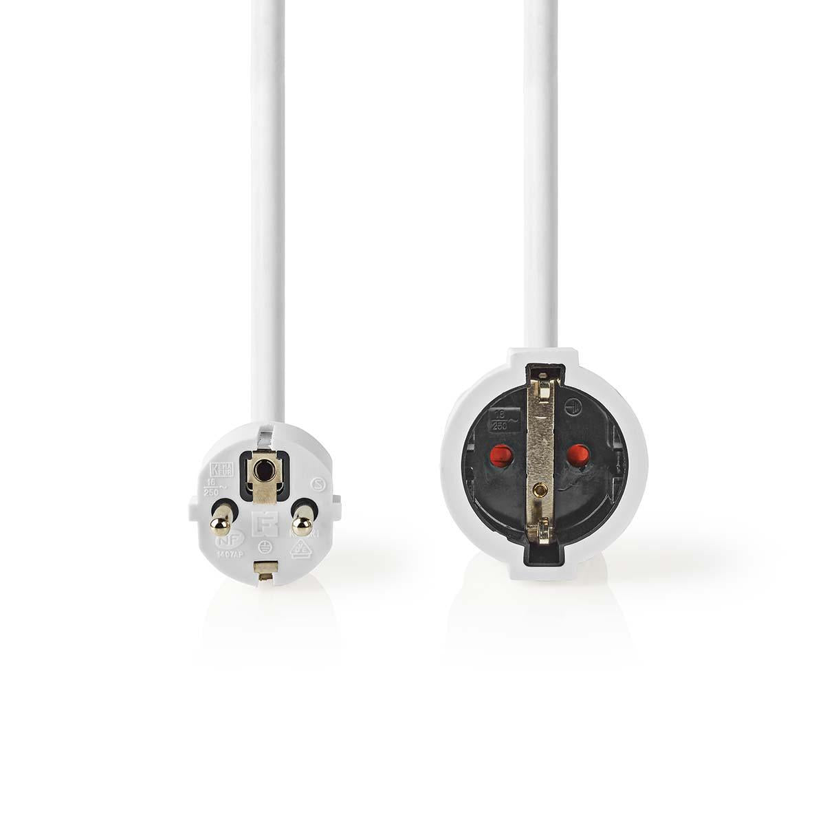 Extension cable M - F | Type F (CEE 7/7) | Grounded contact | 10.0 m | 3680 W | 250 V AC 50/60 Hz | Type of grounding: Side contact | Outlet angle: 90 ° | H05VV-F 3G1.5 | Device output connection: 1 | White