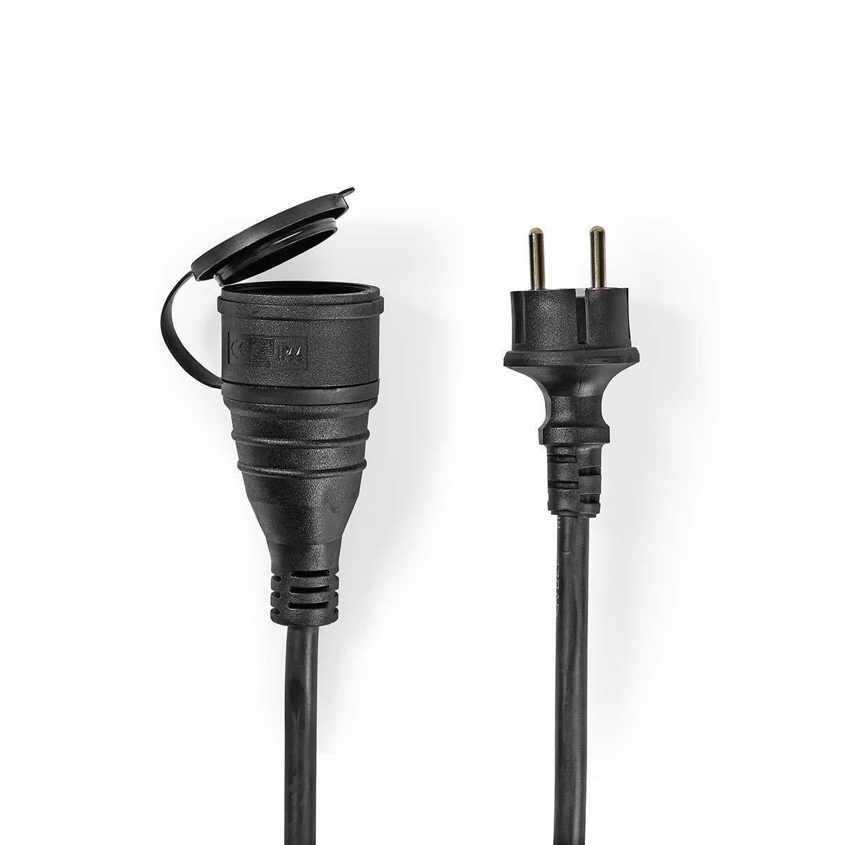 Extension cable M - F | Type F (CEE 7/7) | Grounded contact | 15.0 m | 3680 W | 250 V AC 50/60 Hz | Type of grounding: Side contact | Outlet angle: 90 ° | IP44 | H07RN-F 3G1.5 | Device output connection: 1 | Black