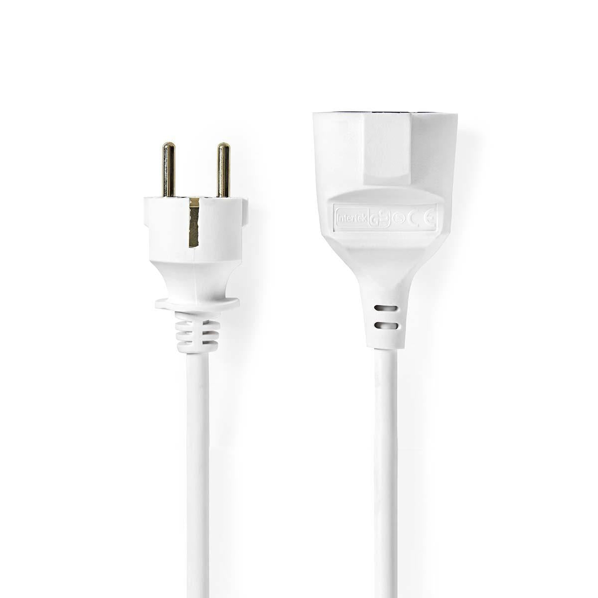 Extension cable M - F | Type F (CEE 7/7) | Grounded contact | 3.00 m | 3680 W | 250 V AC 50/60 Hz | Type of grounding: Side contact | Outlet angle: 90 ° | H05VV-F 3G1.5 | Device output connection: 1 | White