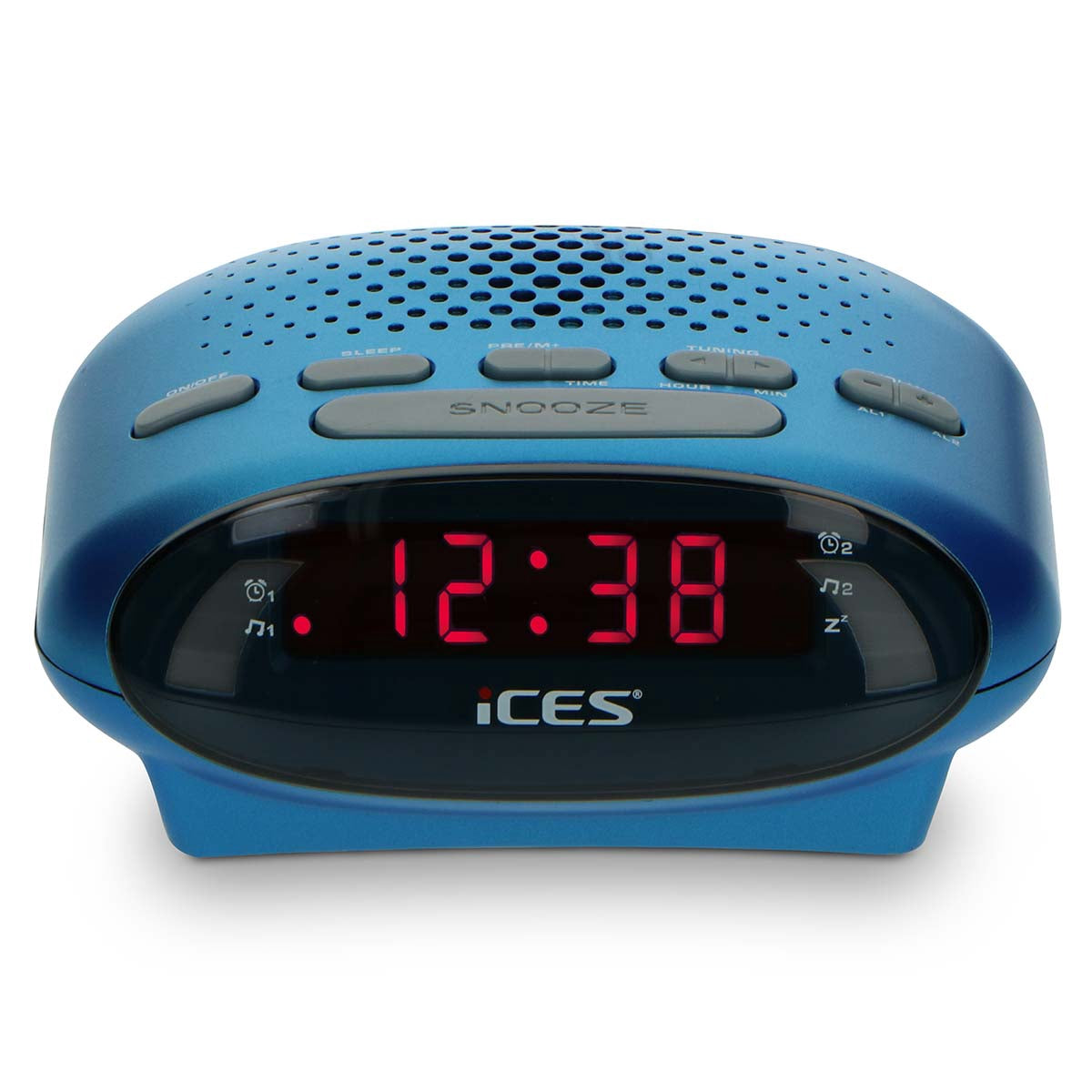 FM Clock Radio with Dual Alarms and LED Display – Blue