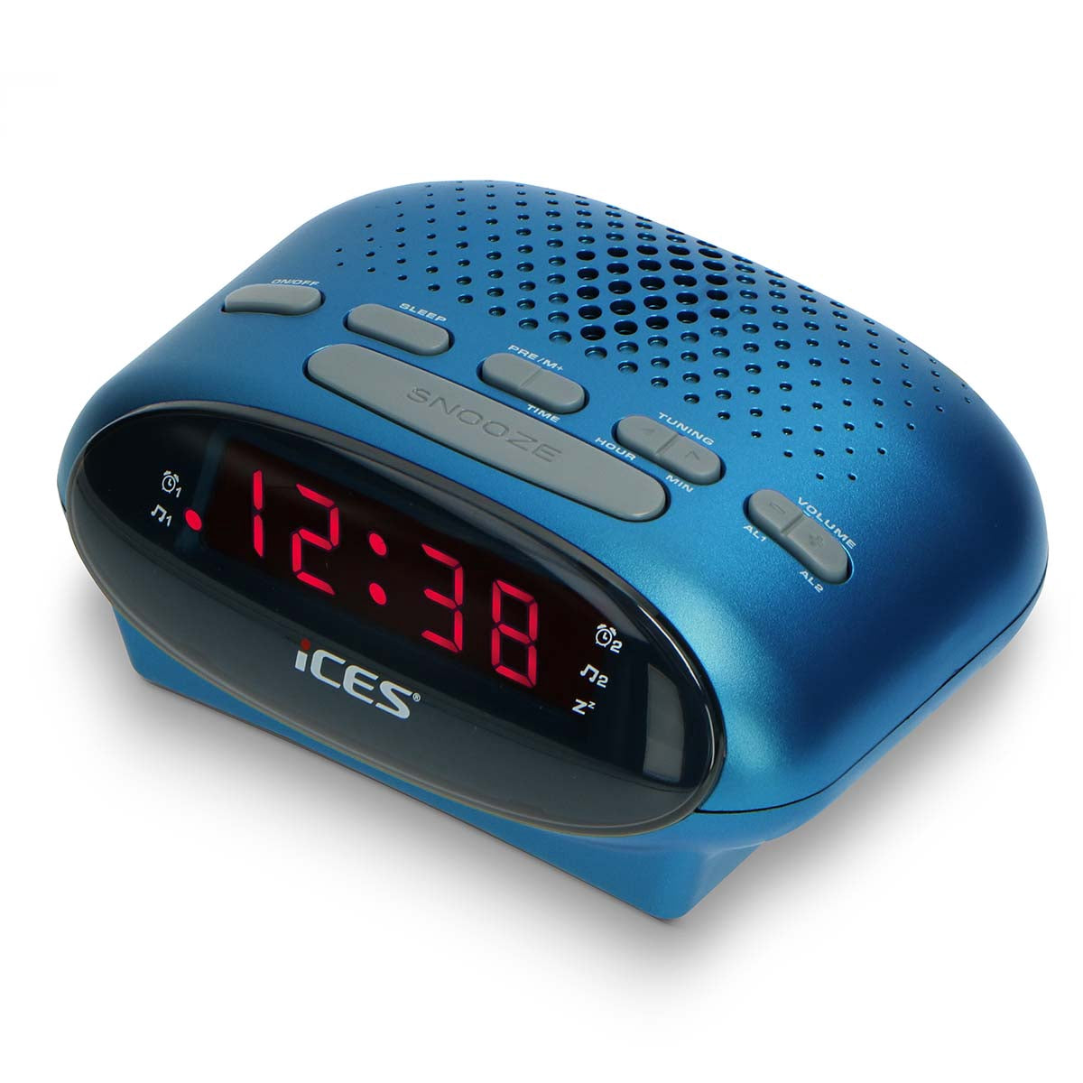 FM Clock Radio with Dual Alarms and LED Display – Blue