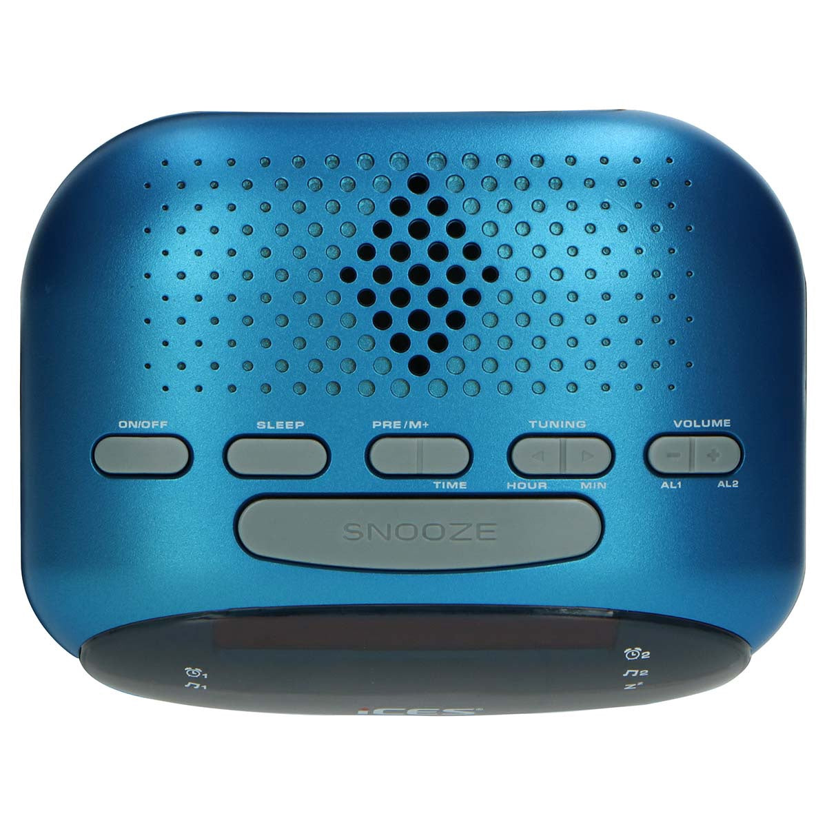 FM Clock Radio with Dual Alarms and LED Display – Blue