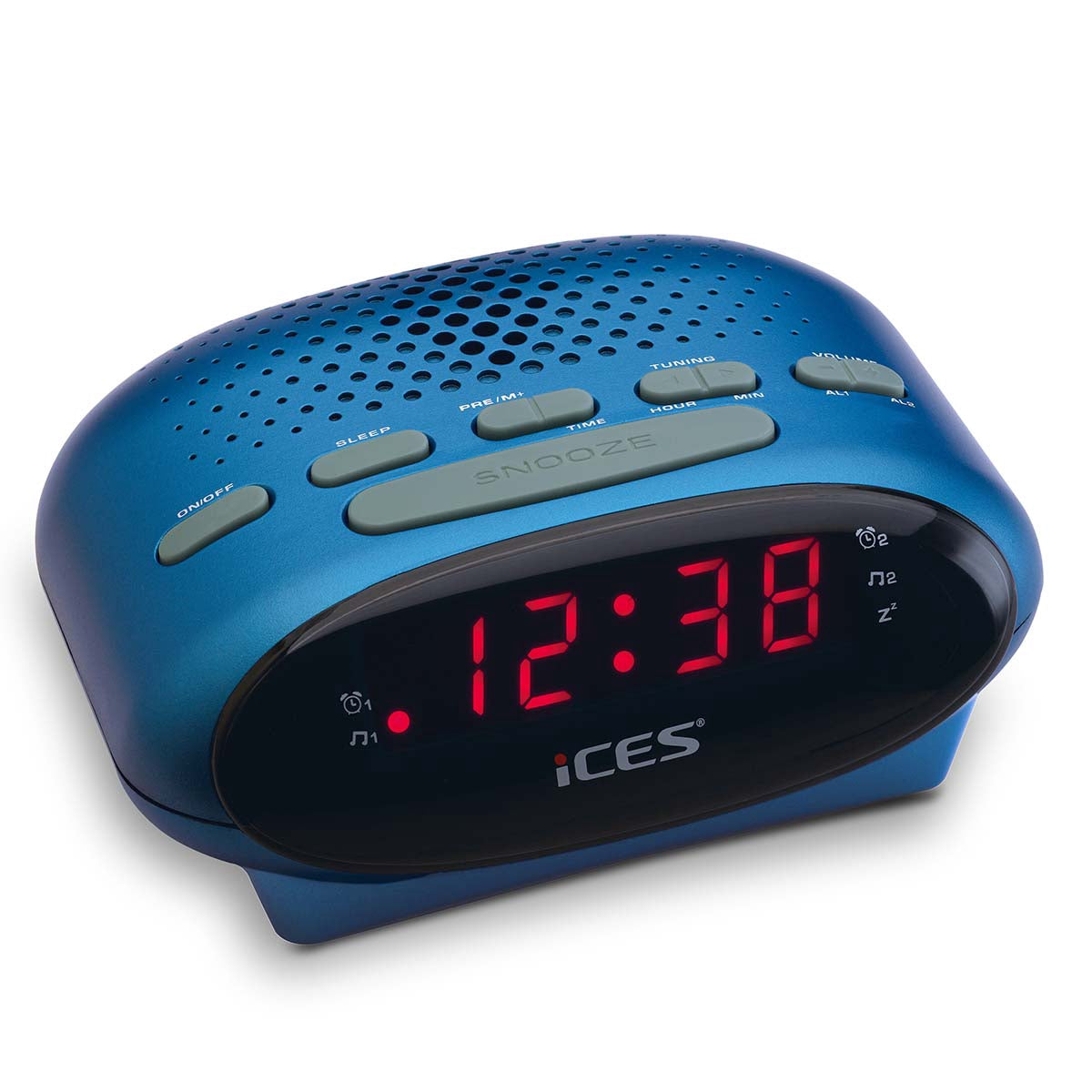 FM Clock Radio with Dual Alarms and LED Display – Blue