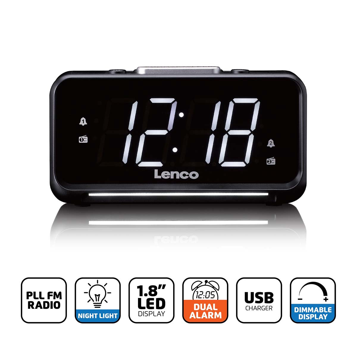 FM Clock Radio with LED Display, Night Light, USB Port