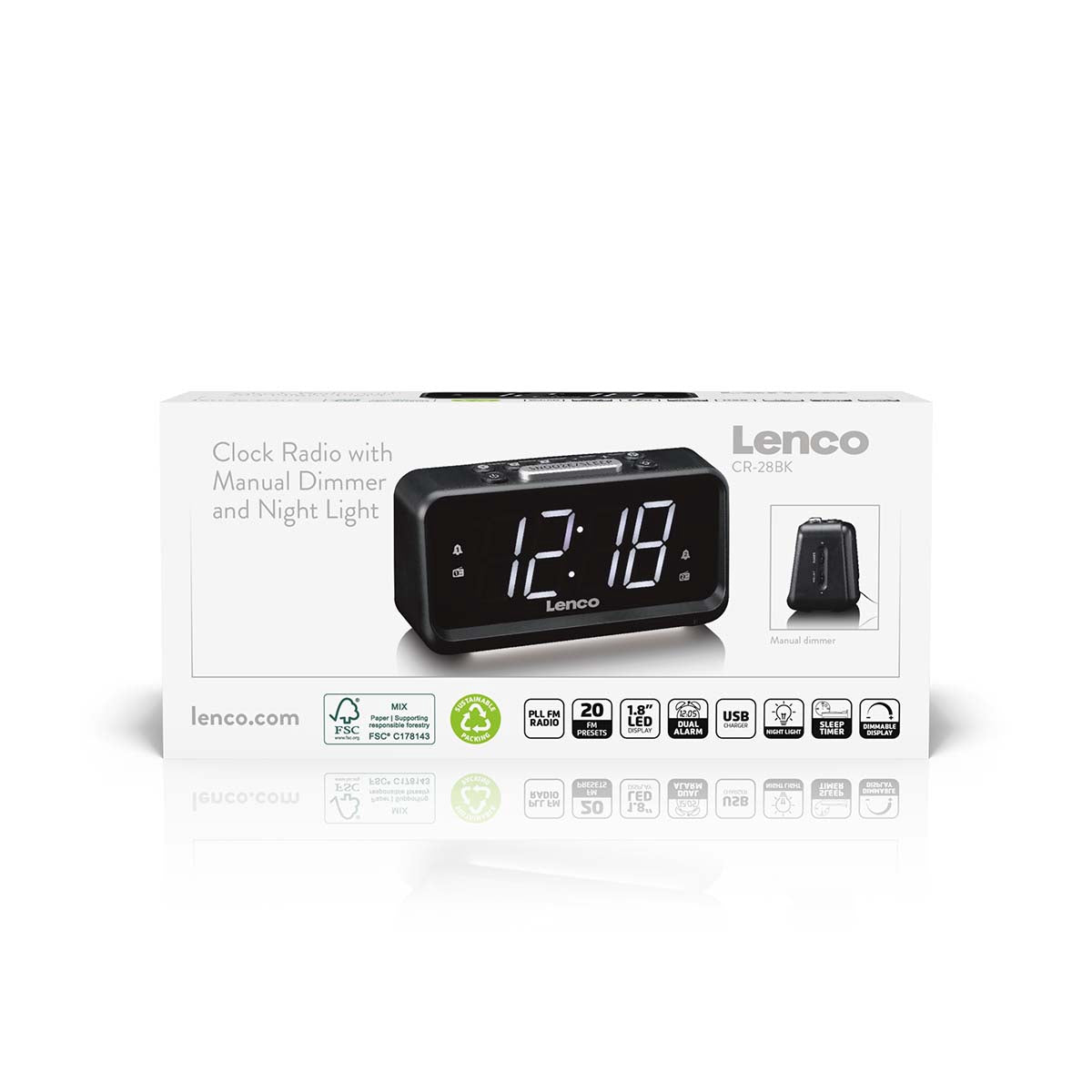 FM Clock Radio with LED Display, Night Light, USB Port