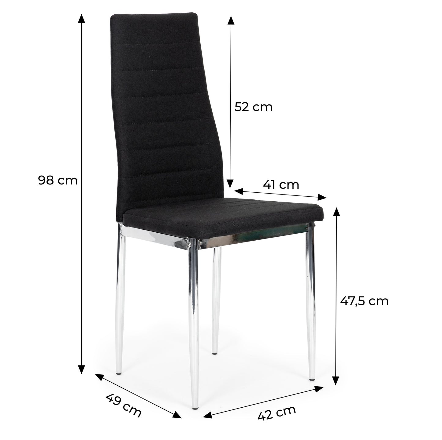 Fabric chairs with legs for living room and dining room, set of 4, black chrome, ModernHome