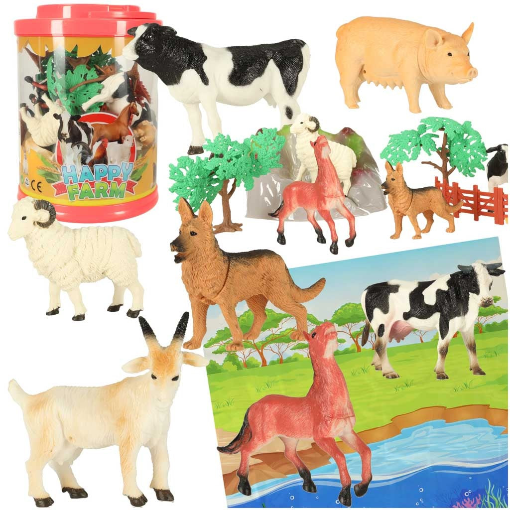 Farm animal figures 7pcs + mat and accessories set