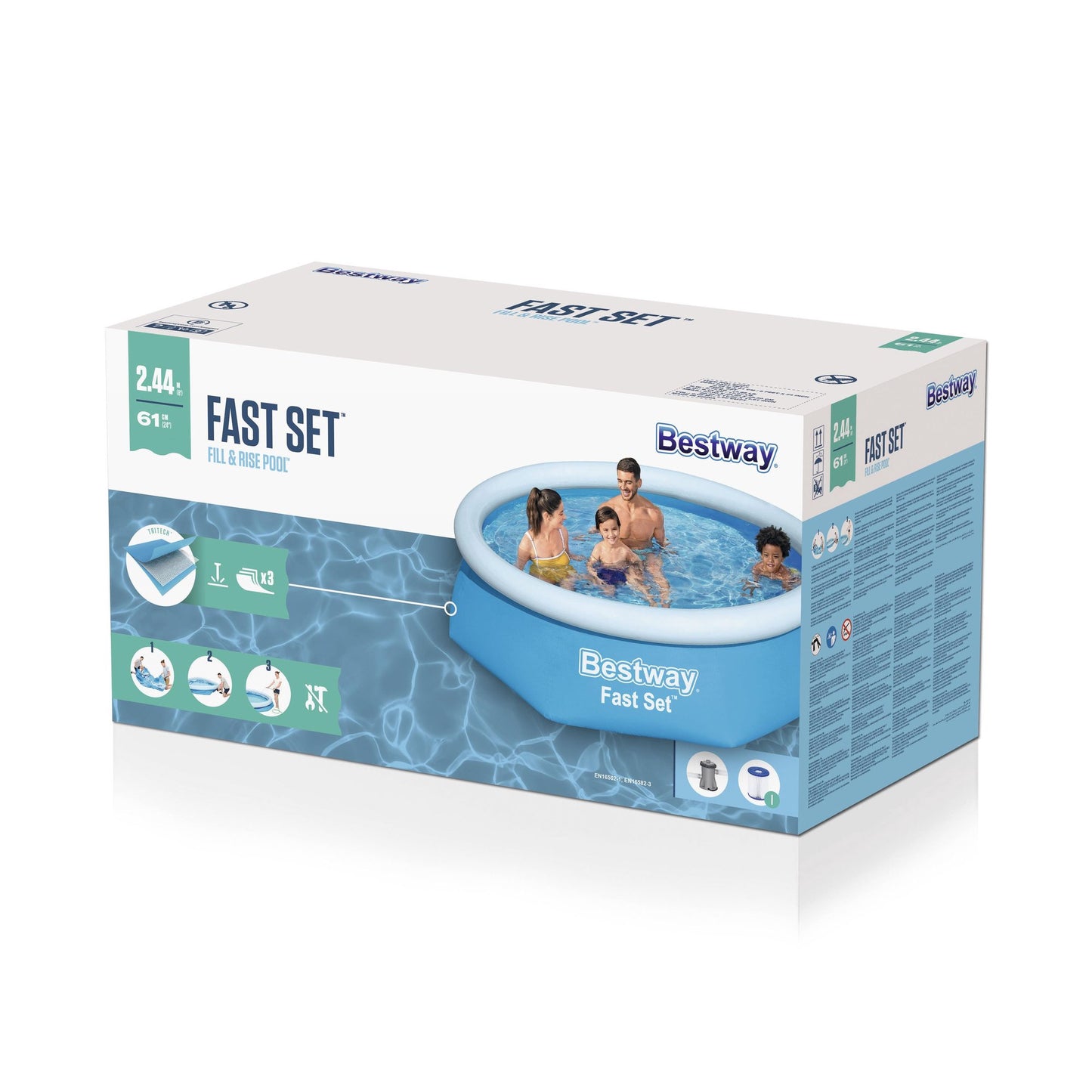 Fast Set Inflatable Pool with Pump, 2.44m x 61cm
