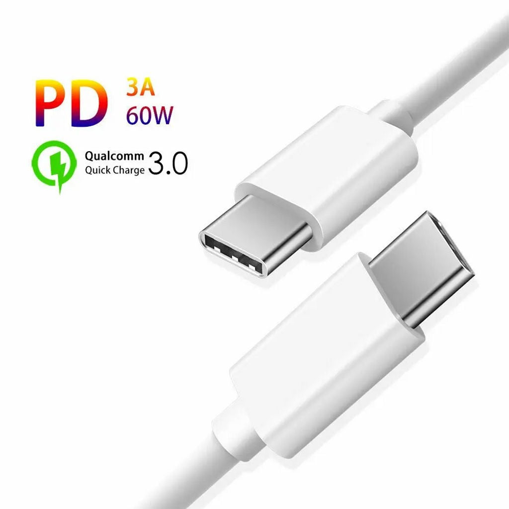 Fast charging cable USB-C to USB-C 60W, 3A, 2m USB-C PD - White