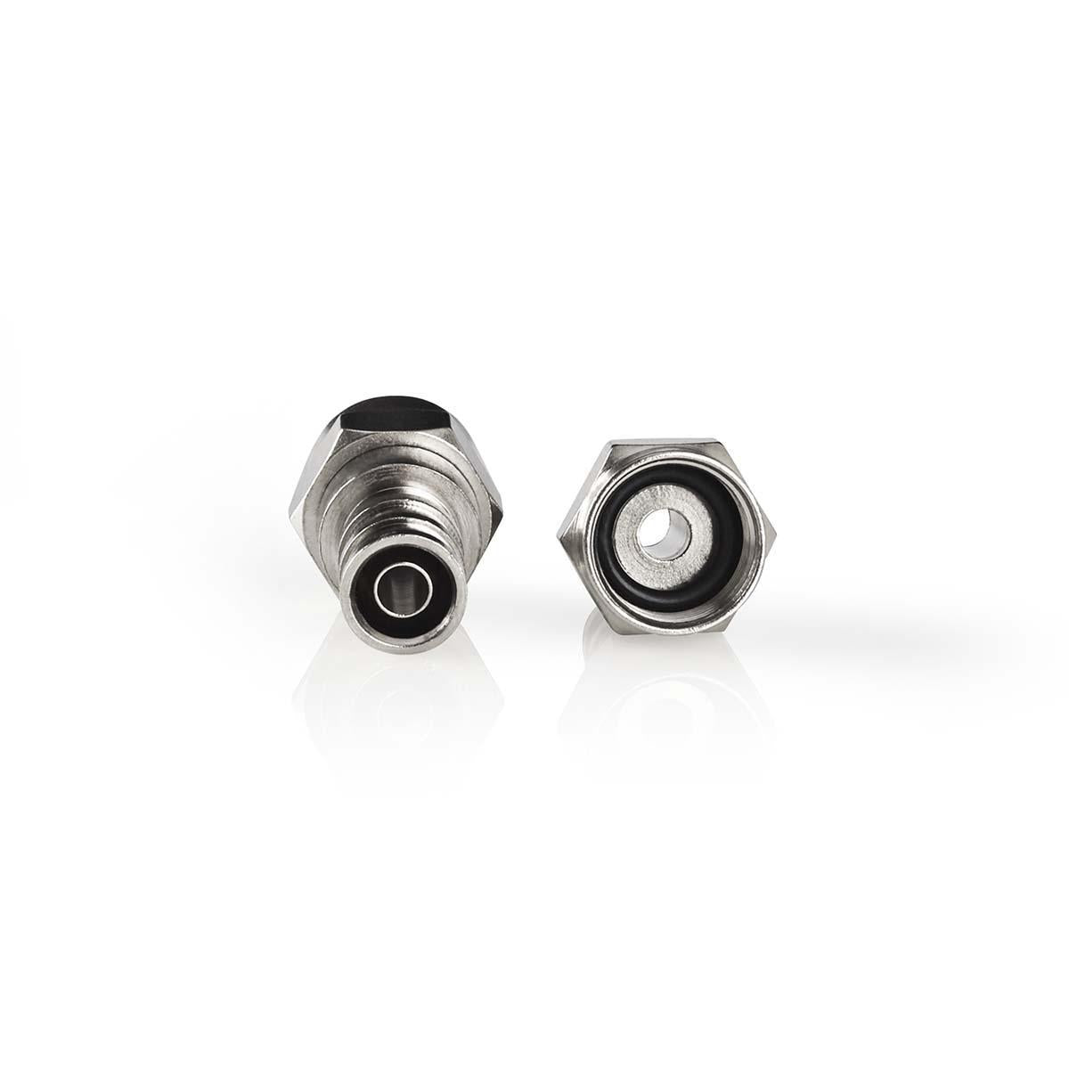 F connector | Straight | Male | Nickel Plated | 75 Ohm | Shrink | Cable input diameter: 5.5 mm | Copper | Silver | 2 pcs. | Cardboard box with window