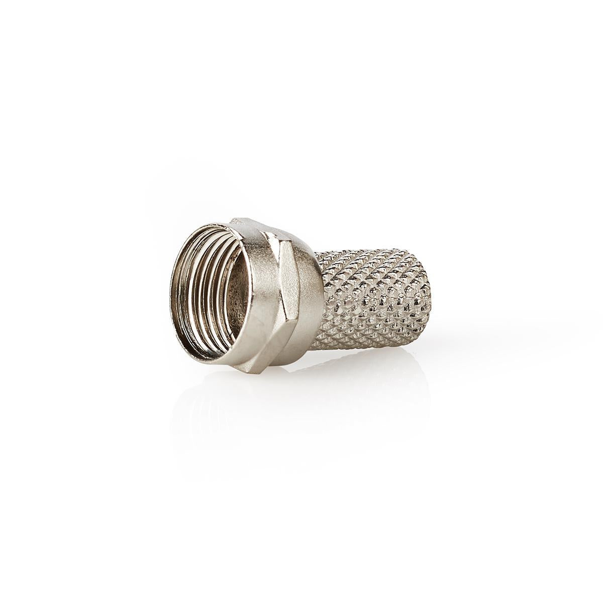 F connector | Straight | Male | Nickel plated | 75 Ohm | Twist-On | Cable input diameter: 7.0 mm | Zinc Alloy | Silver | 25 pcs. | Envelope