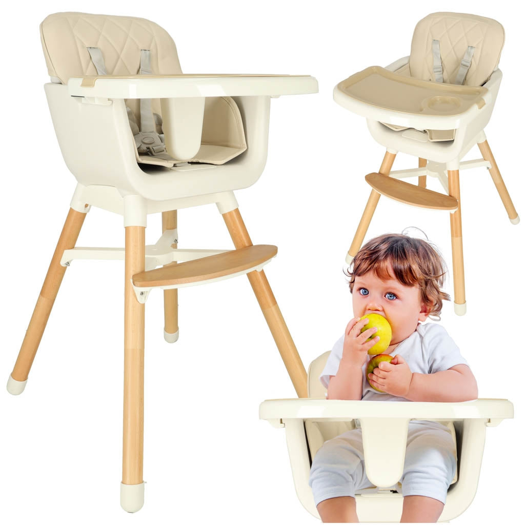 Feeding chair with footrest wooden legs colour beige