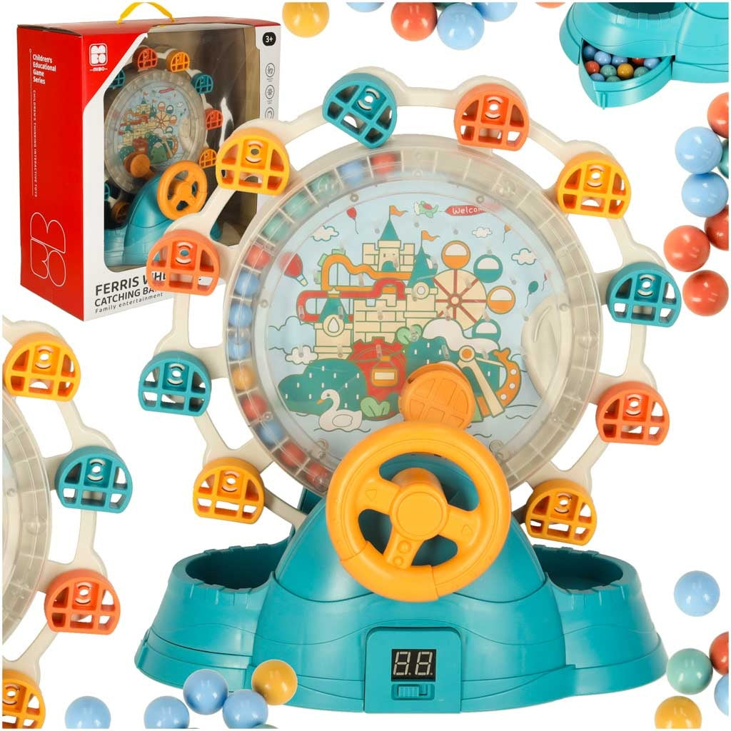 Ferris wheel carousel with steering wheel catching balls