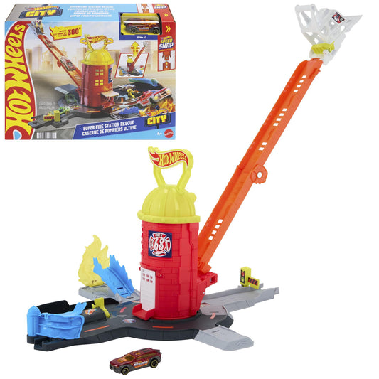 Fire Station Playset with Extendable Ladder and Track System