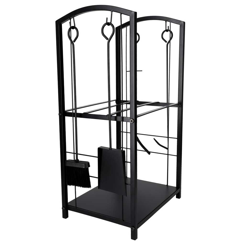 Fireplace Log Rack With Tools, Metal, 2 Shelves