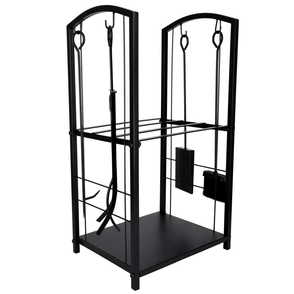 Fireplace Log Rack With Tools, Metal, 2 Shelves