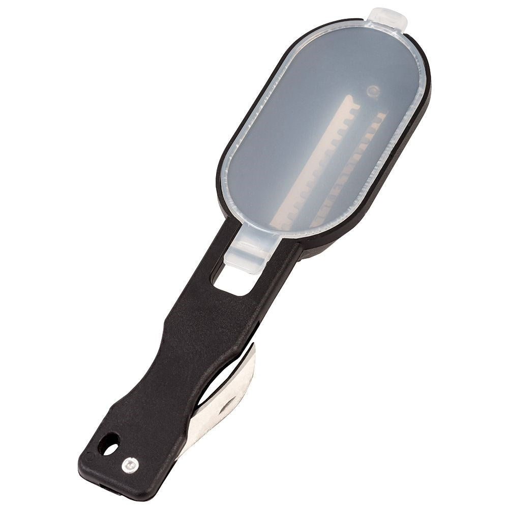 Fish cleaner with container and stainless steel blade