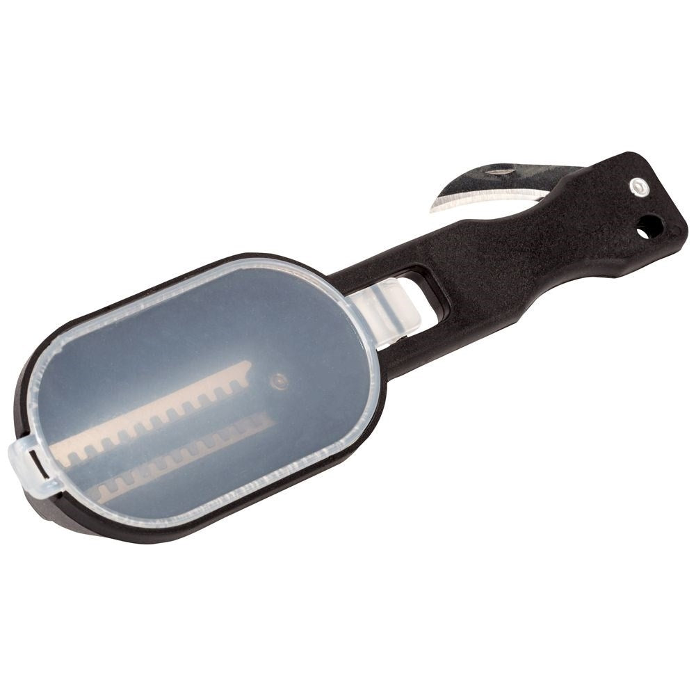 Fish cleaner with container and stainless steel blade