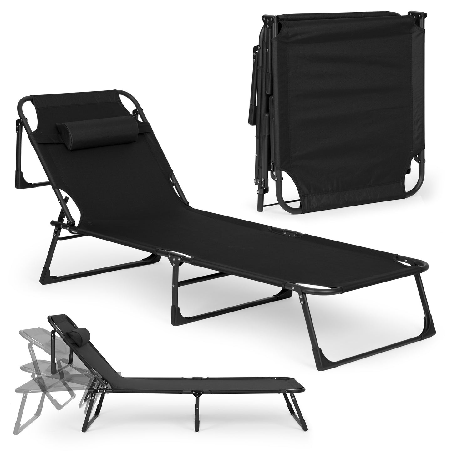 Fishing garden lounger, foldable with pillow, black, MultiGarden