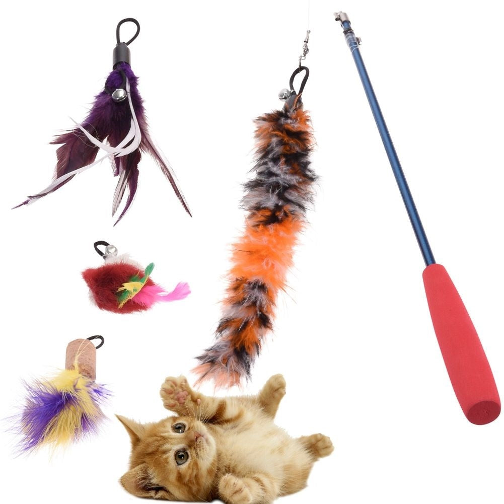 Fishing rod with feathers and mice for the cat's play