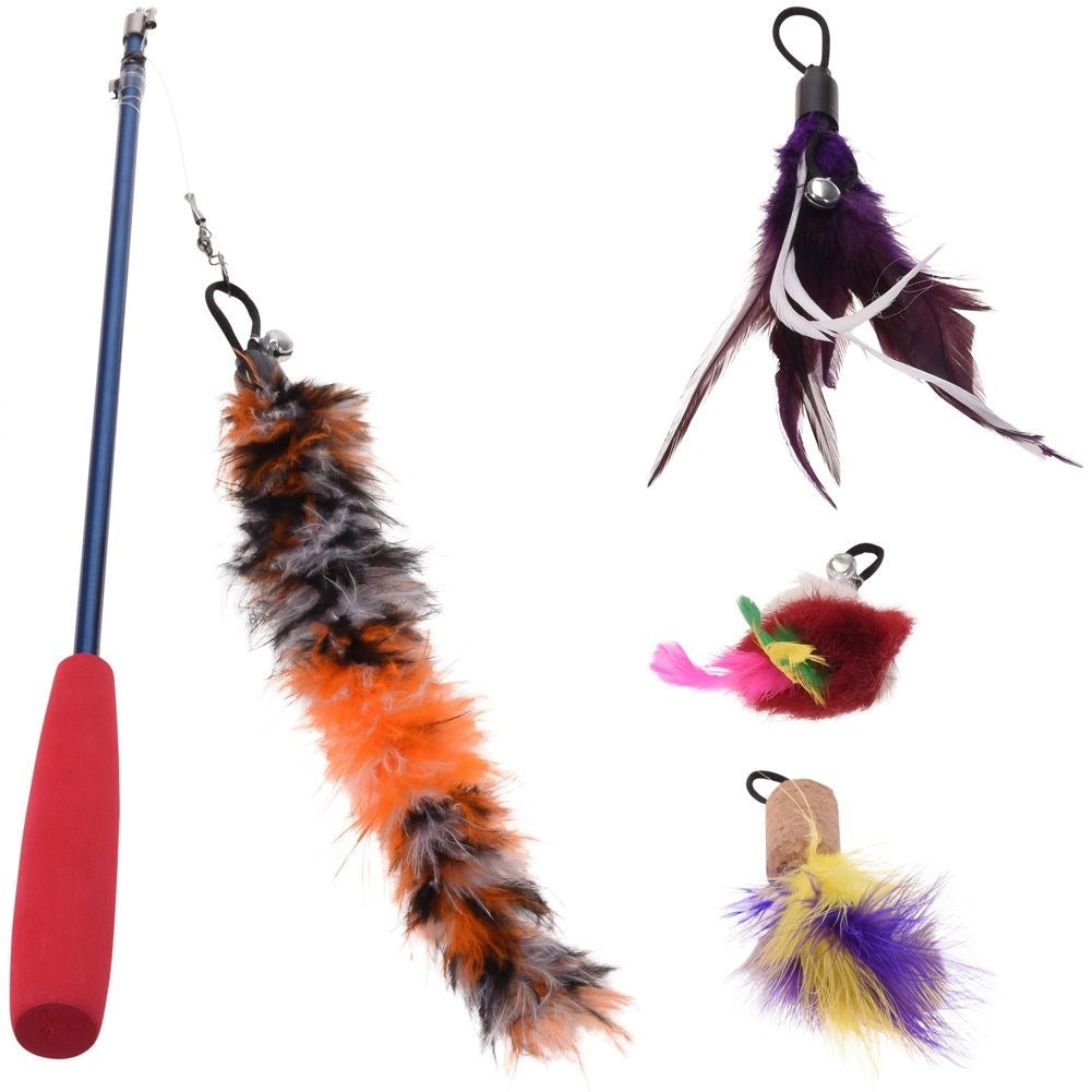 Fishing rod with feathers and mice for the cat's play
