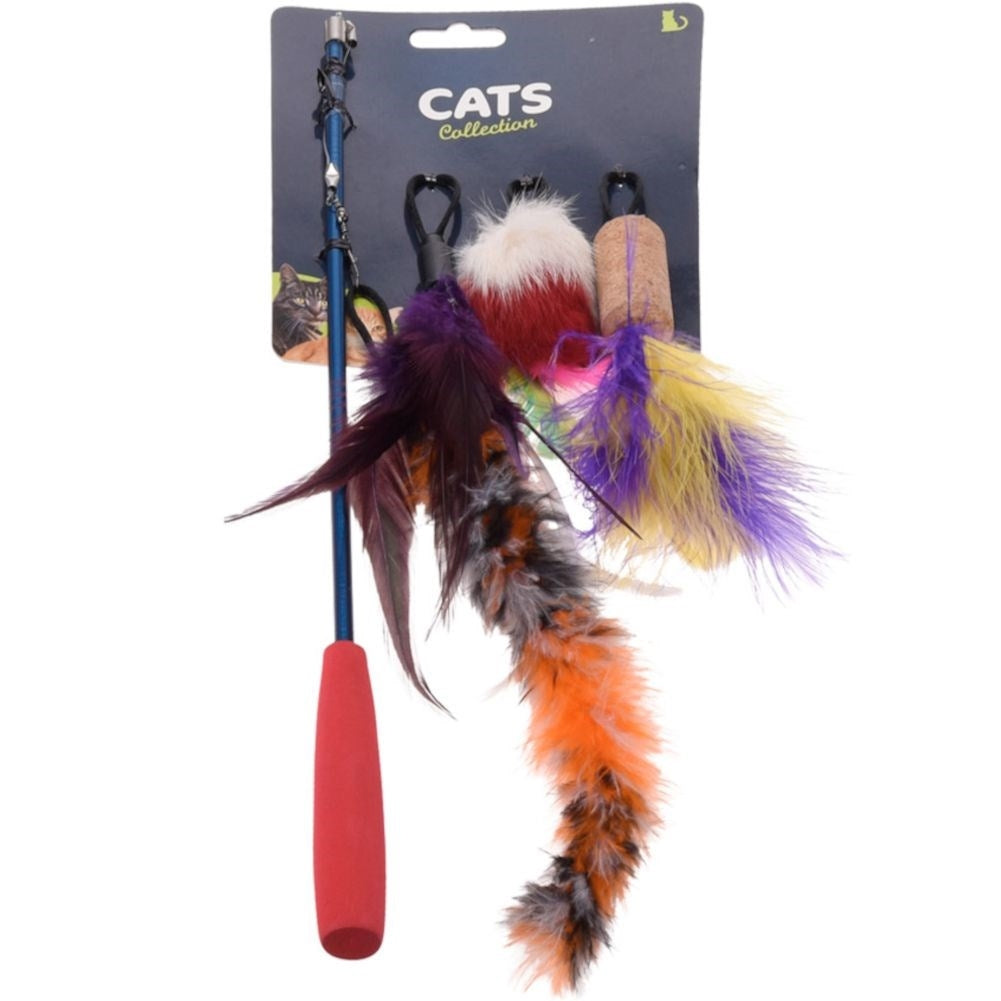Fishing rod with feathers and mice for the cat's play