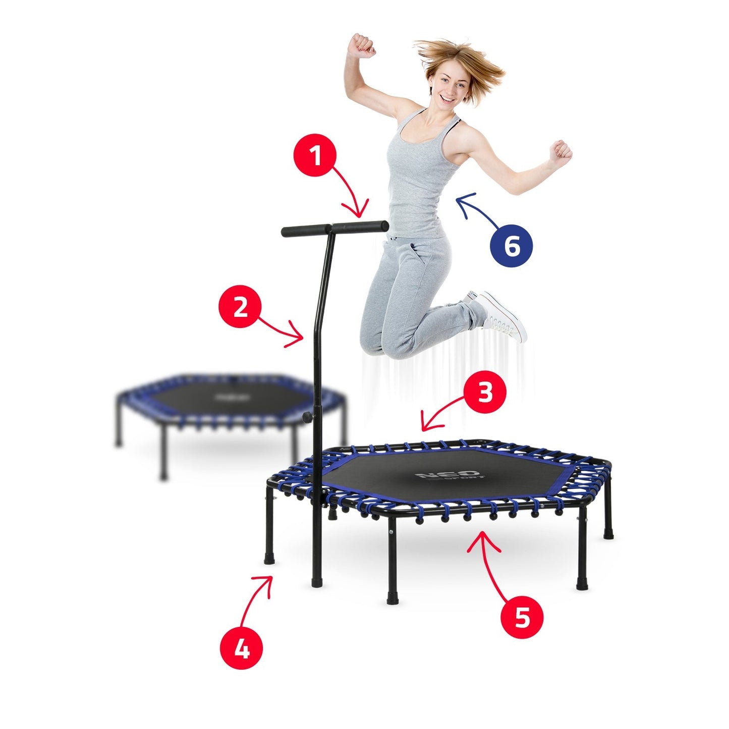 Fitness Trampoline with Handle 127 cm Neo-Sport - Hexagonal Blue