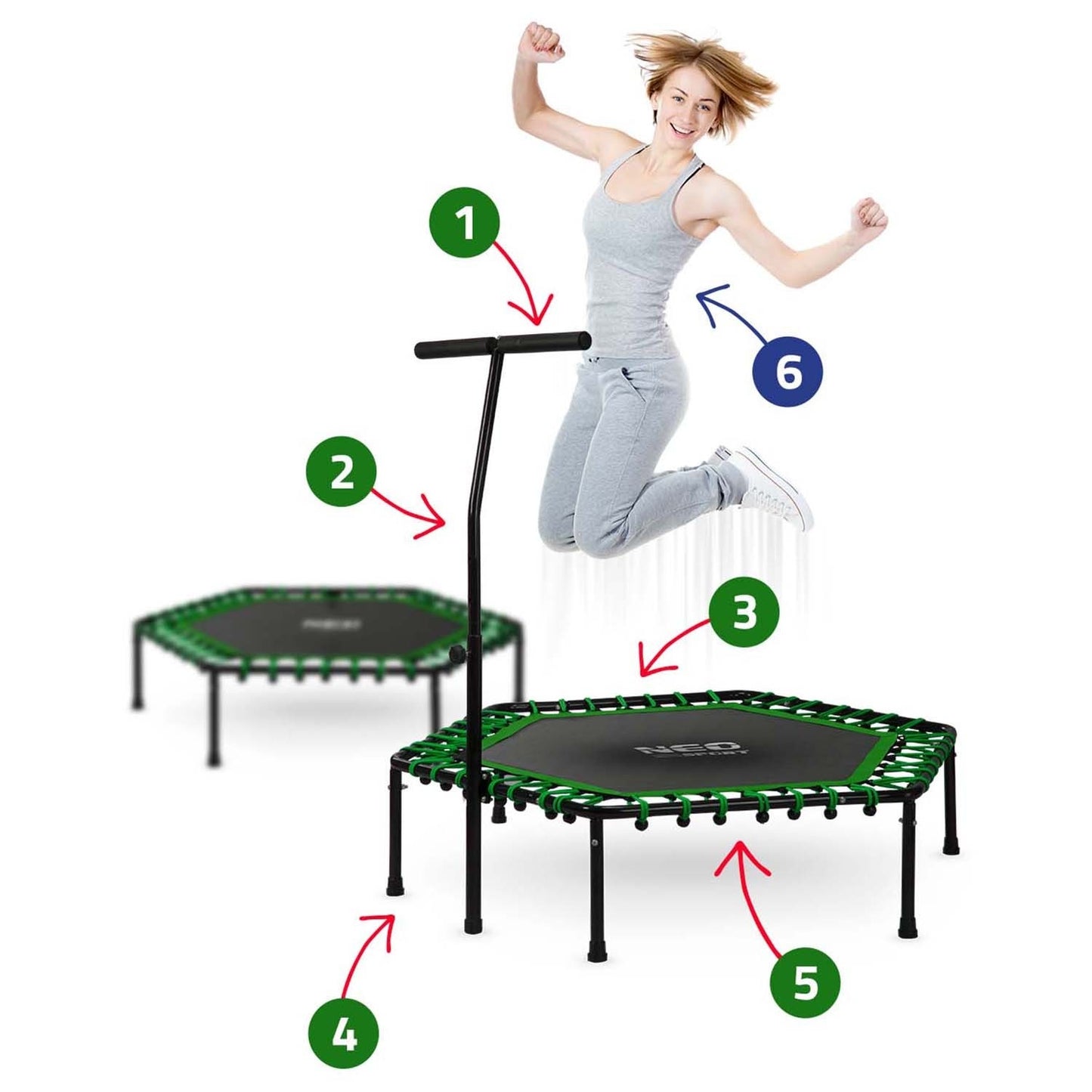 Fitness Trampoline with Handle 127 cm Neo-Sport - Hexagonal Green