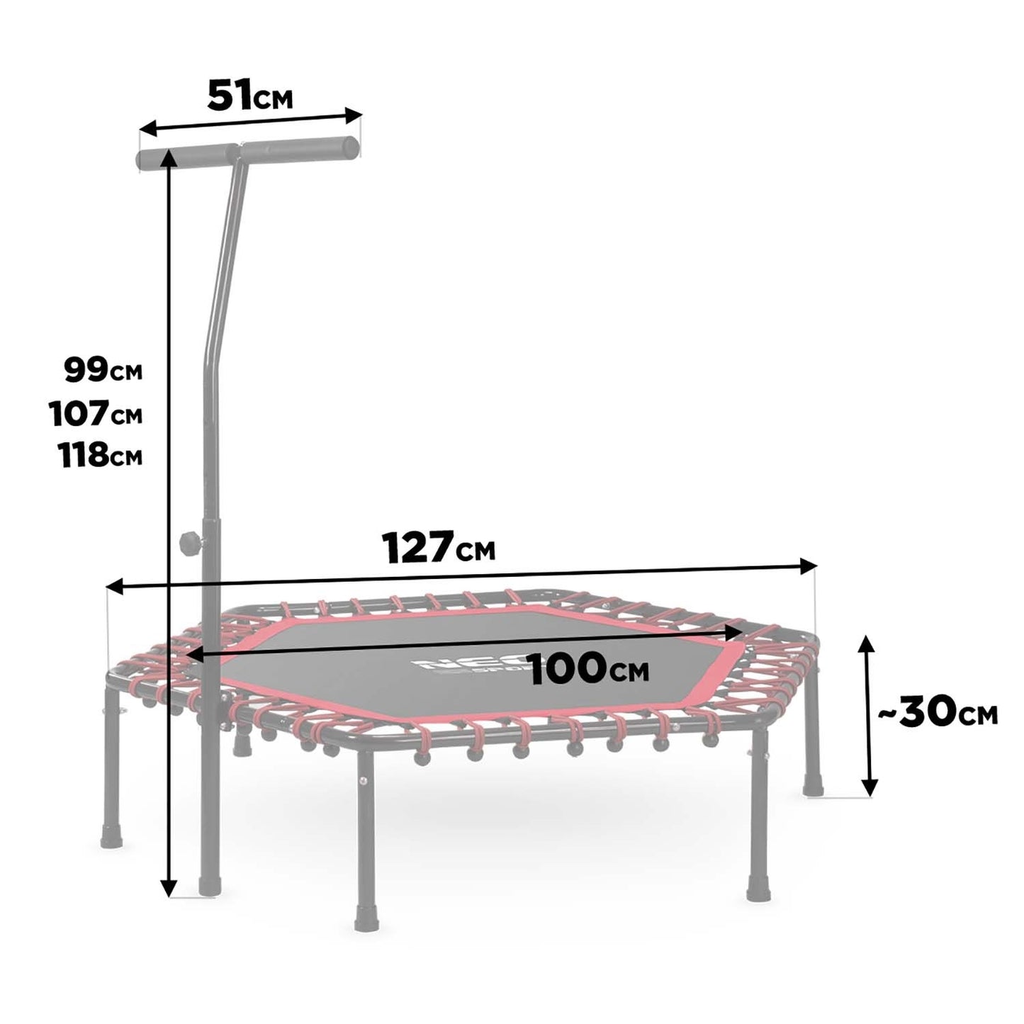 Fitness trampoline with handle 127 cm Neo-Sport - hexagonal red