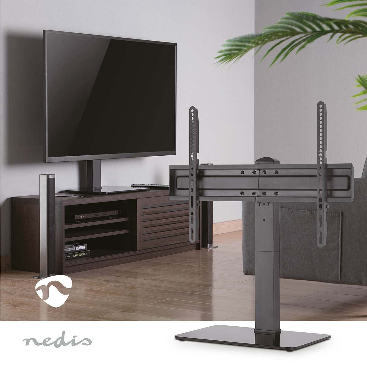Fixed TV Stand | 37 - 70 " | Maximum screen weight supported: 40 kg | Adjustable preset heights | Tempered glass / Steel | Black