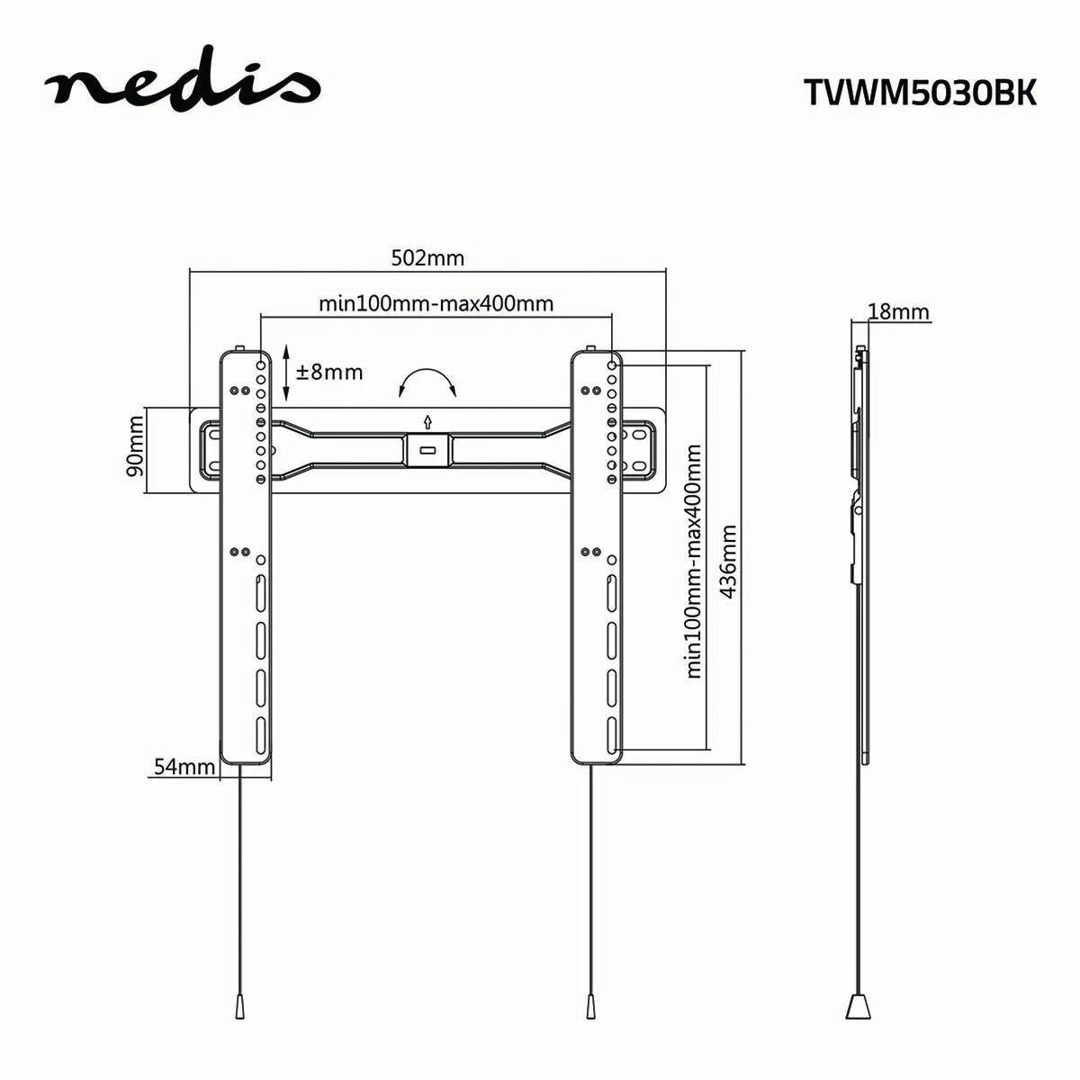 Fixed TV wall mount | 32-55 " | Maximum screen weight supported: 35 kg | Minimum wall distance: 18 mm | Steel | Black