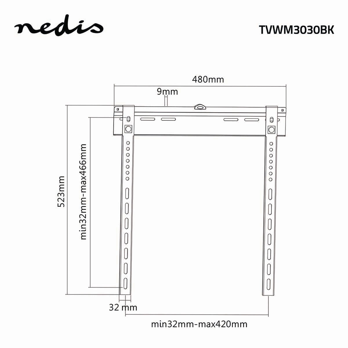 Fixed TV wall mount | 32-55 " | Maximum screen weight supported: 55 kg | Minimum wall distance: 9 mm | Steel | Black